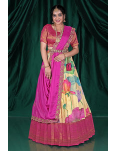 Chiku Viscose Pattu Half Saree With Digital Print
