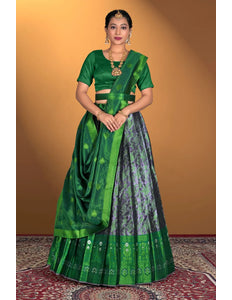 Dark Gray Banarasi Silk Zari Work Lehenga Choli For Weddings