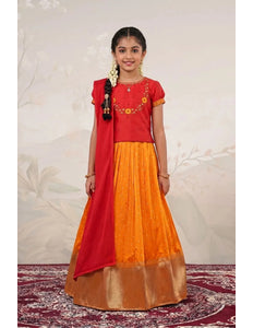 Gold Classic Zari Border Lehenga Choli for Girls with Net Dupatta