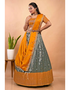 Gray Latest Zari Self Jacquard Lehenga Choli Set