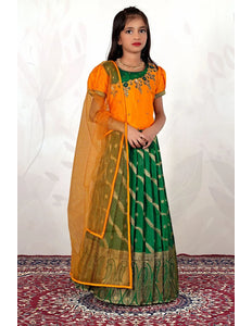 Green Traditional Lehenga Choli Set with Gold Dupatta