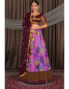 Lavender Banglori Slub Lehenga Choli with Rangoli Dupatta