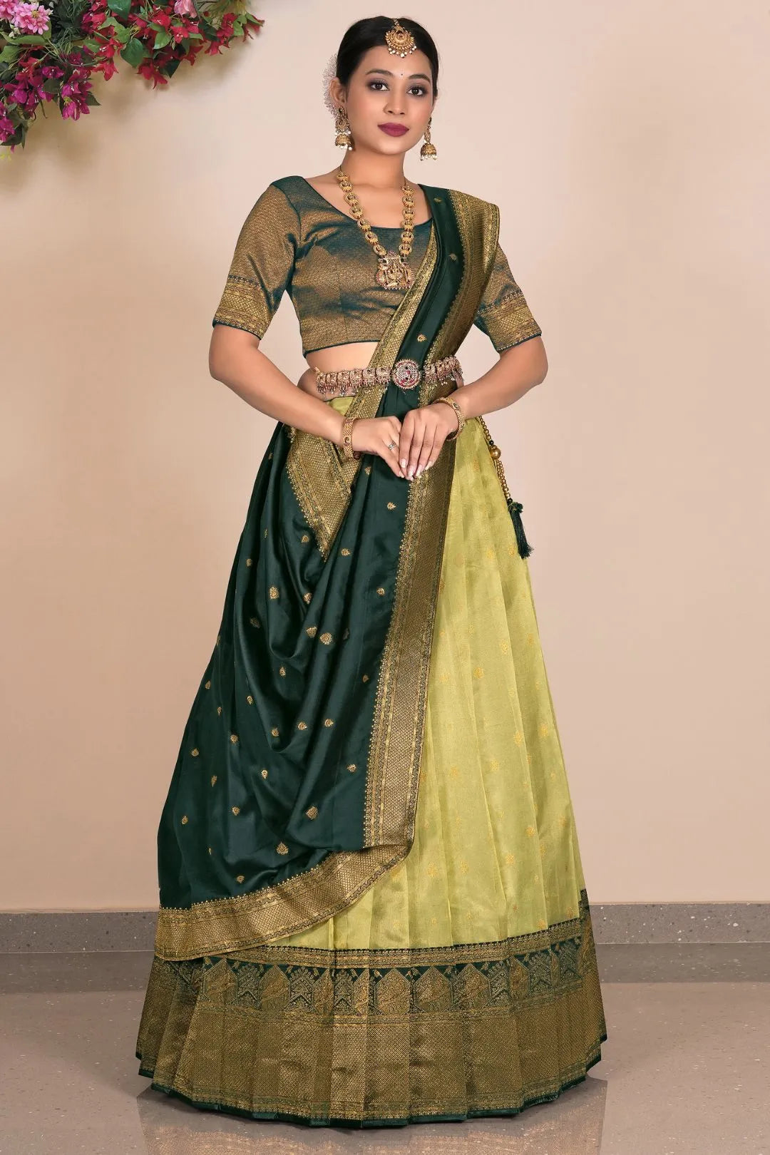Lemon Zari Tissue Silk Lehenga Choli Design For Women