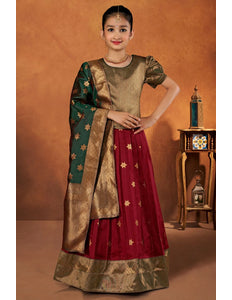 Maroon Banarasi Silk Kids Lehenga Choli with Fancy Dupatta