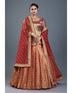 Maroon Banarasi Silk Lehenga Choli For Women With Net Dupatta