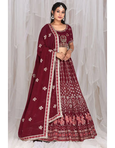 Maroon Embroidered Bridesmaid Lehenga Choli In Georgette