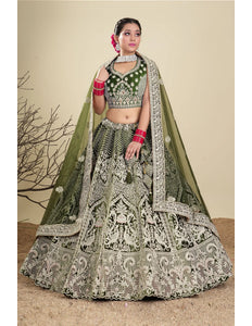 Mehendi Heavy Embroidered Bridal Lehenga in Velvet