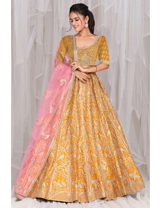 Musterd Art Silk Embroidered Lehenga Choli With Net Dupatta