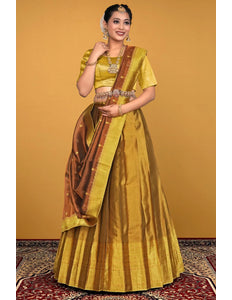 Mustard Pure Zari Tissue Silk Lehenga Choli With Dupatta