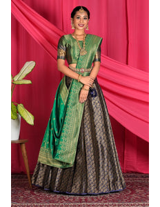 Navy Blue Banarasi Silk Lehenga Choli For Wedding Function