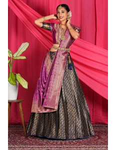 Navy Blue Banarasi Silk Lehenga Choli For Wedding Function