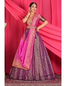 Navy Blue Banarasi Silk Lehenga Choli For Wedding Function