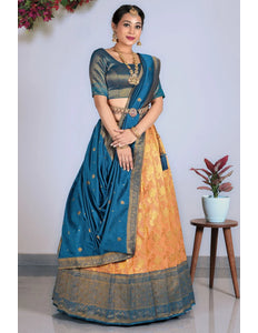 Orange Tissue Silk Lehenga Choli With Dupatta For Women