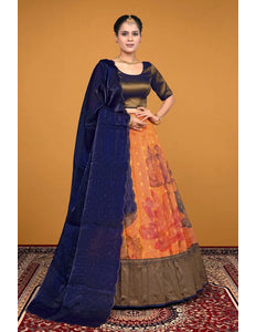 Orange Traditional Zari Tissue Silk Lehenga Choli With Dupatta