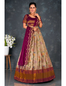 Peach Banarasi Silk Lehenga Choli With Digital Print