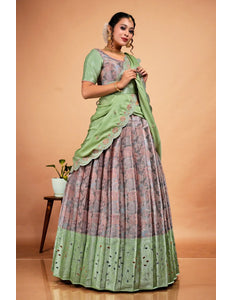 Peach Banarasi Silk Semi-Stitched Lehenga Choli For Women