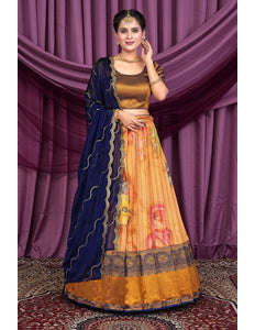 Peach Banglori Slub With Digital Print Lehenga Choli For Women