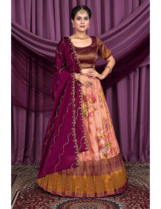 Pink Banglori Slub With Digital Print Lehenga Choli For Women