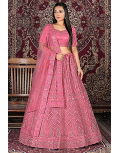 Pink Designer Embroidered Net Lehenga Choli For Women