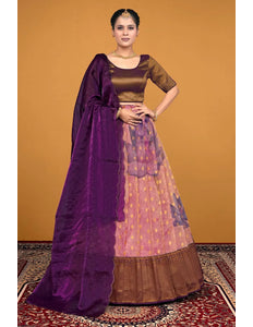 Pink Traditional Zari Tissue Silk Lehenga Choli With Dupatta