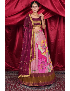 Pink Viscose Digital Lehenga Choli with Dupatta For Women