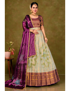 Pista Burberry Pattu Lehenga Choli With Digital Print