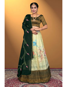 Pista Satin Digital Print Lehenga Choli With Rangoli Dupatta