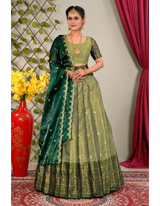 Pista Zari Silk Lehenga Choli With Dupatta For Women