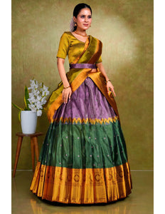 Purple Tissue Silk Zari Work Half Saree For Women