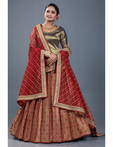 Red Banarasi Silk Lehenga Choli For Women With Net Dupatta