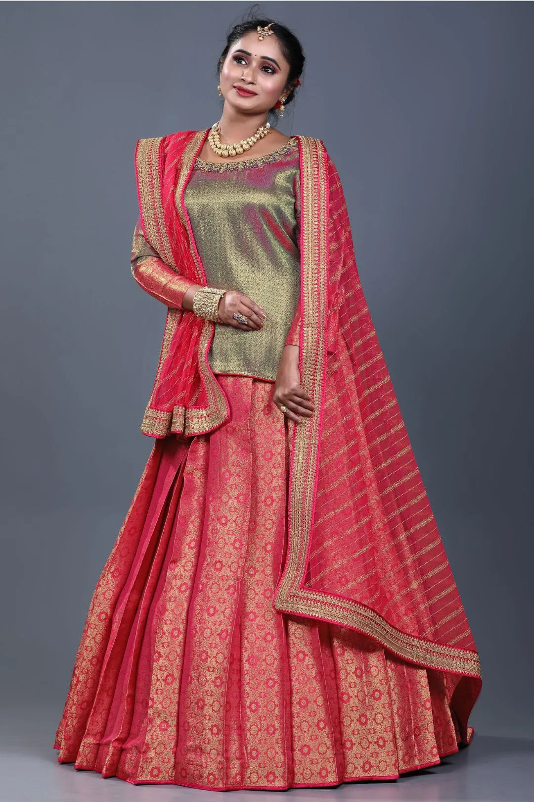 Red Banarasi Silk Lehenga Choli For Women With Net Dupatta