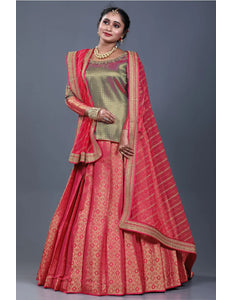 Red Banarasi Silk Lehenga Choli For Women With Net Dupatta