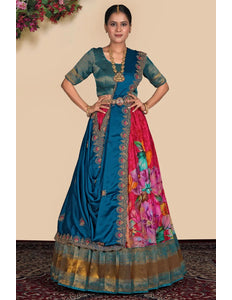 Red Viscose With Digital Print Half Saree With Dupatta