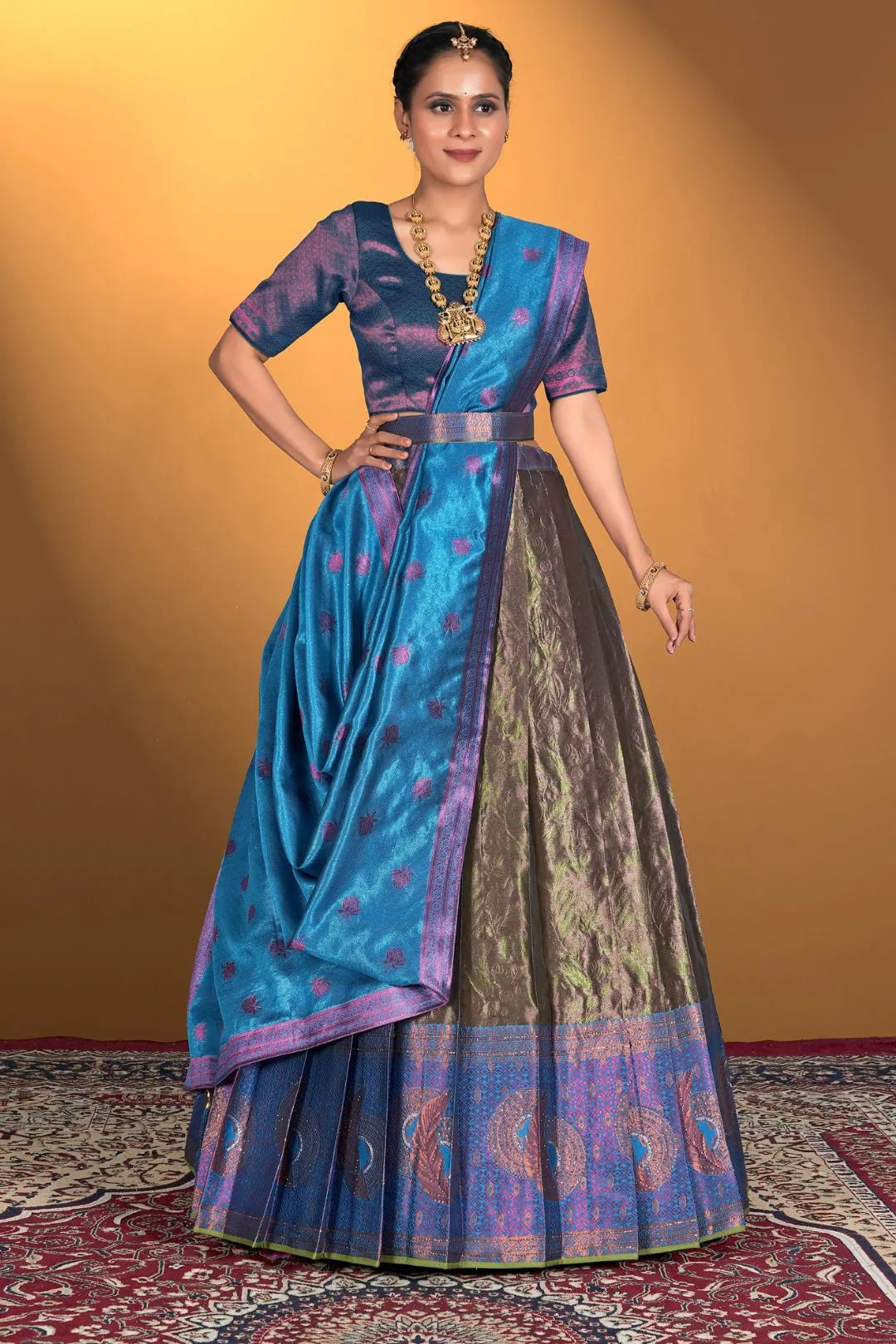 Sea Green Banarasi Lehenga Choli For Women's in Wedding