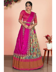 Sea Green Banarasi Jacquard Pattu Half Saree For Women