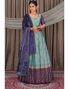 Sea Green Banarasi Silk Pattu Lehenga Choli With Zari Work