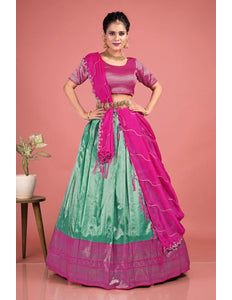 Sea Green Self Jacquard Lehenga Choli With Zari Woven