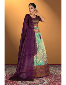 Sea Green Zari Tissue Silk Lehenga Choli For Women