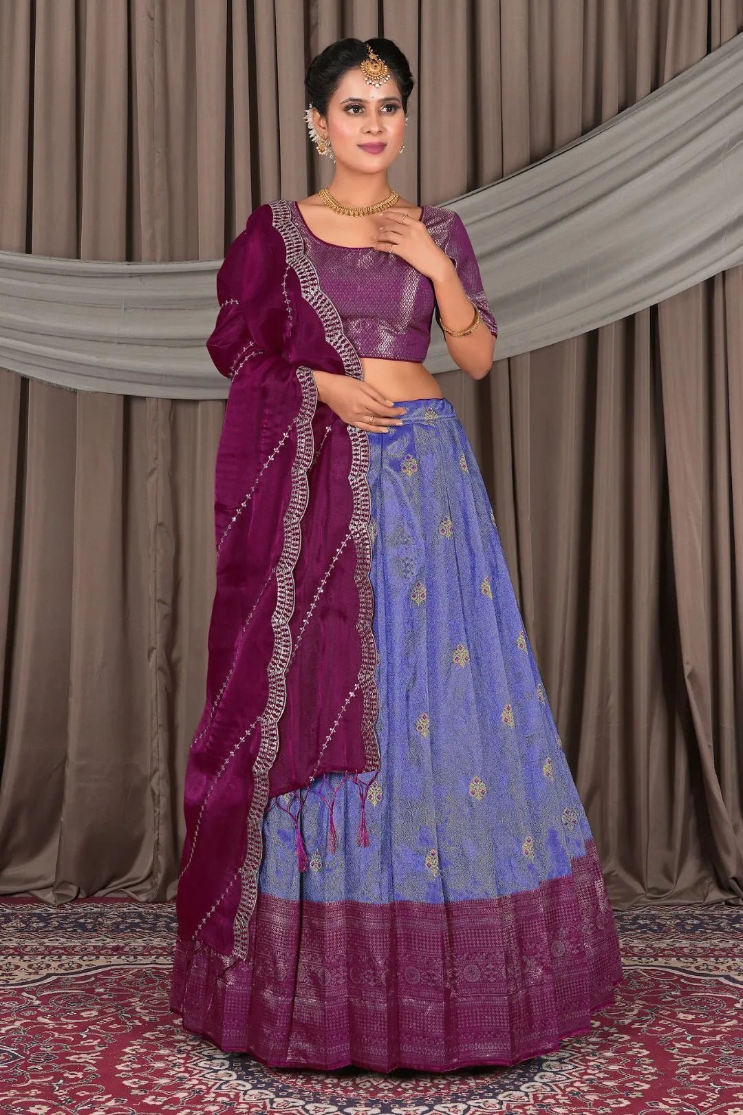 Blue Banarasi Silk Lehenga Choli In Festival - Gajiwala