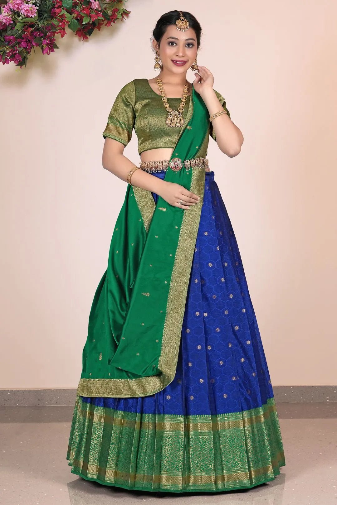 Blue Banarasi Silk Pattu Pavadai For Women - Gajiwala