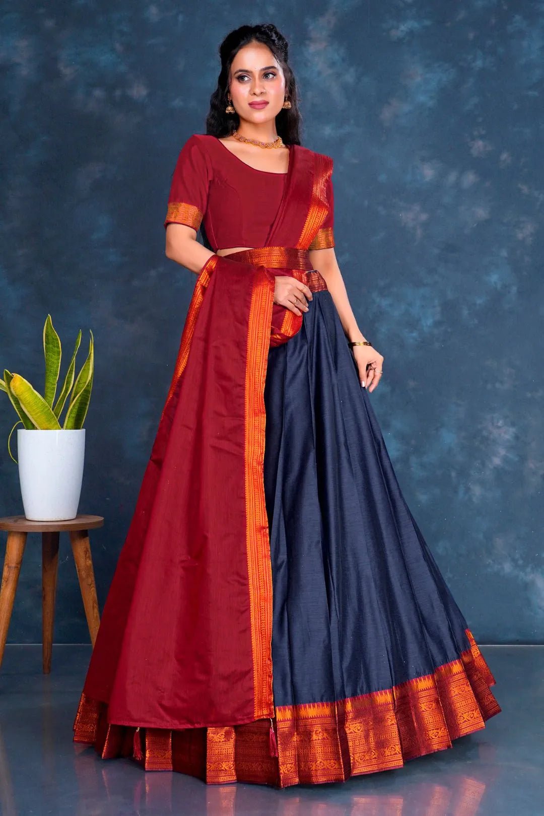 Blue Cotton Silk Lehenga Choli with Zari Work - Gajiwala