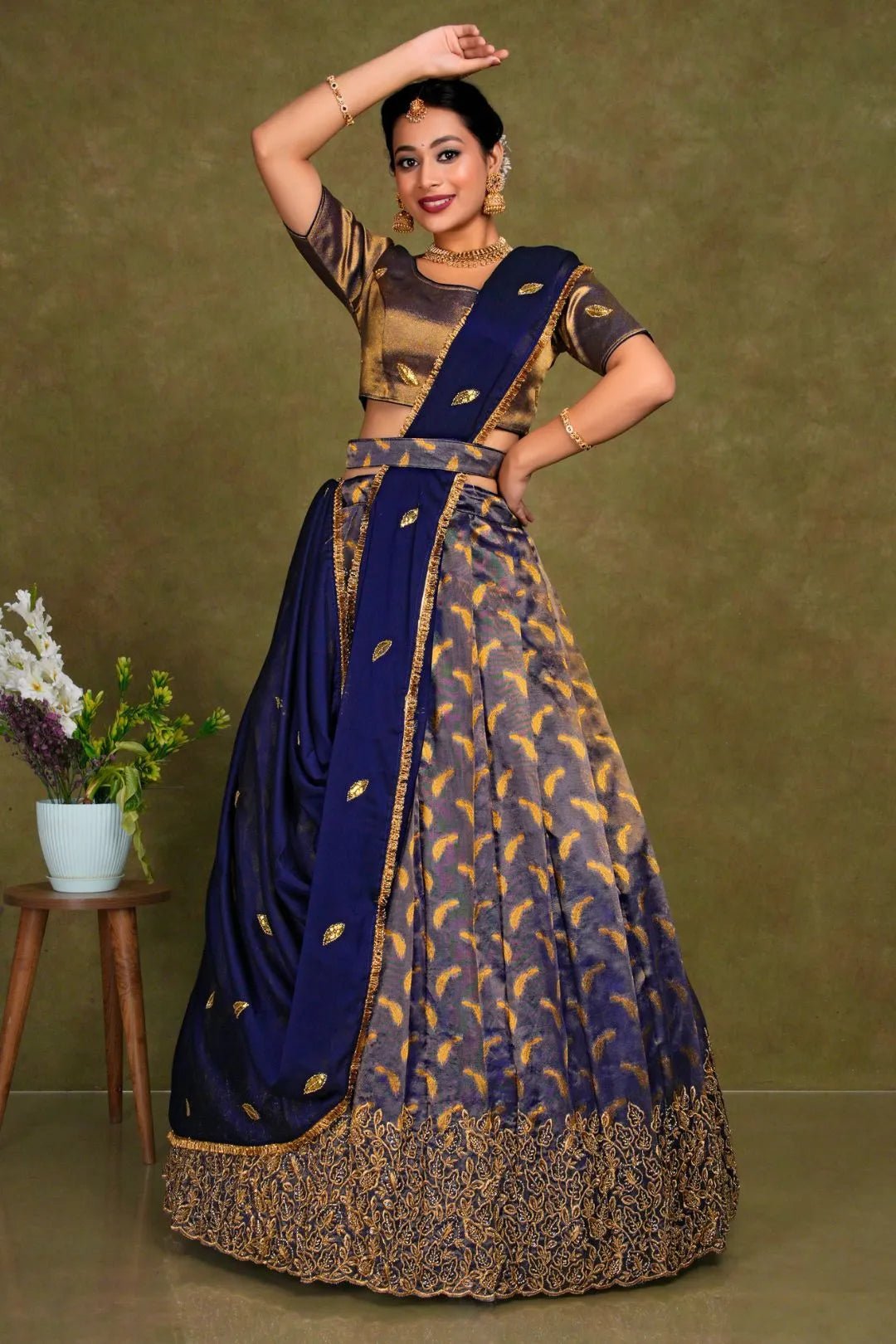 Blue Designer Lehenga Choli in Tissue Silk For Women - Gajiwala