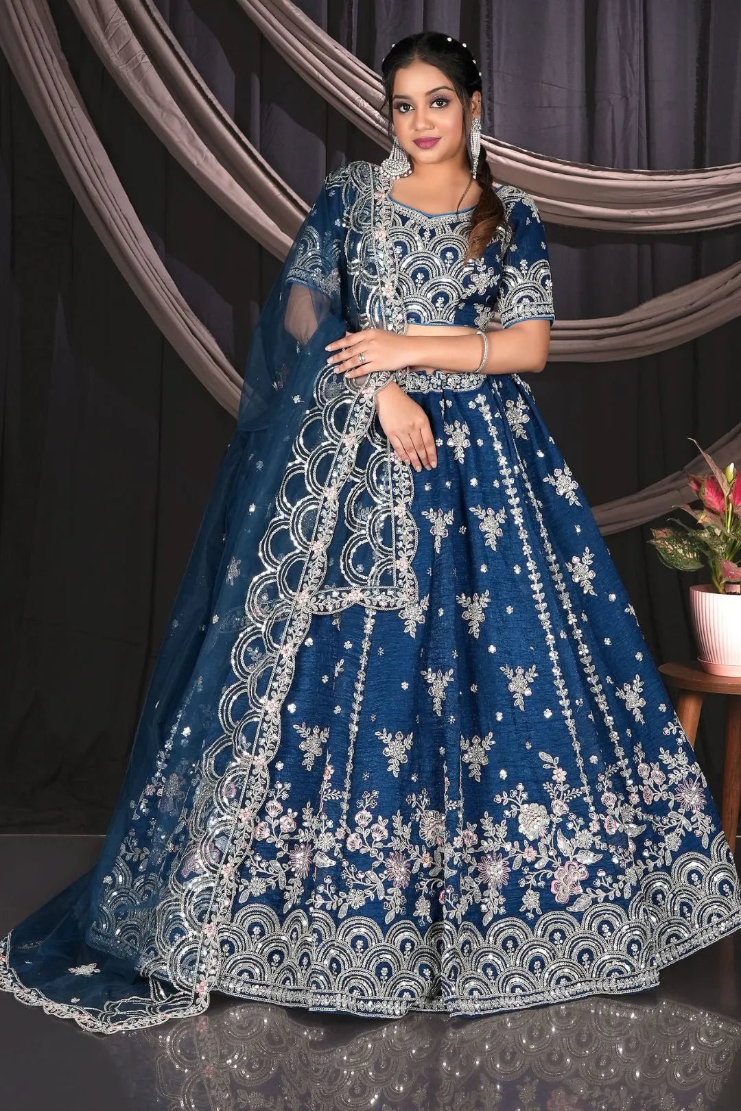 Blue Fendy Silk Zari Lehenga Choli For Women - Gajiwala