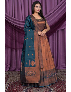 Brown Designer Banarasi Gown With Dupatta - Gajiwala