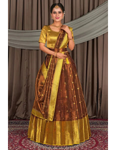 Brown Tissue Silk Zari Work Lehenga For Women - Gajiwala