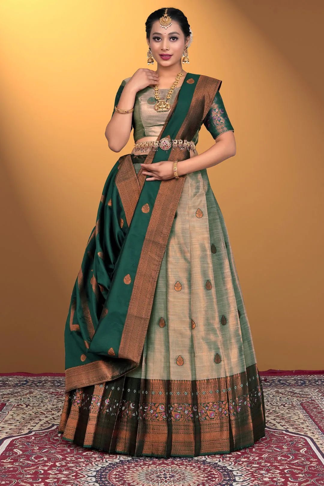 Chiku Banarasi Silk Lehenga Design For Women - Gajiwala