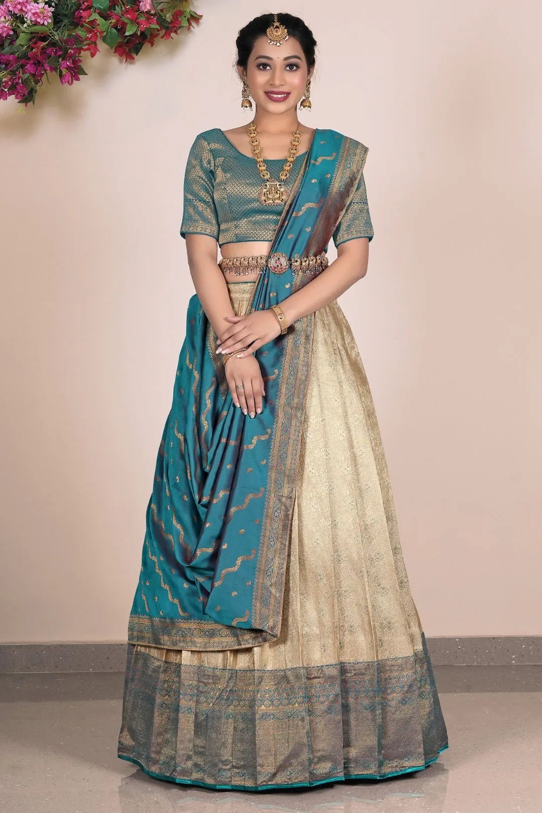 Chiku Banarasi Silk Lehenga With Zari Woven - Gajiwala