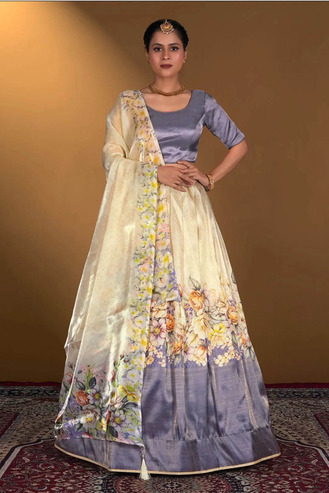 Chiku Digital Printed Satin Lehenga With Chinnon Dupatta - Gajiwala