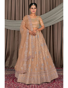 Chiku Embroidered Bridesmaid Lehenga Choli In Net - Gajiwala