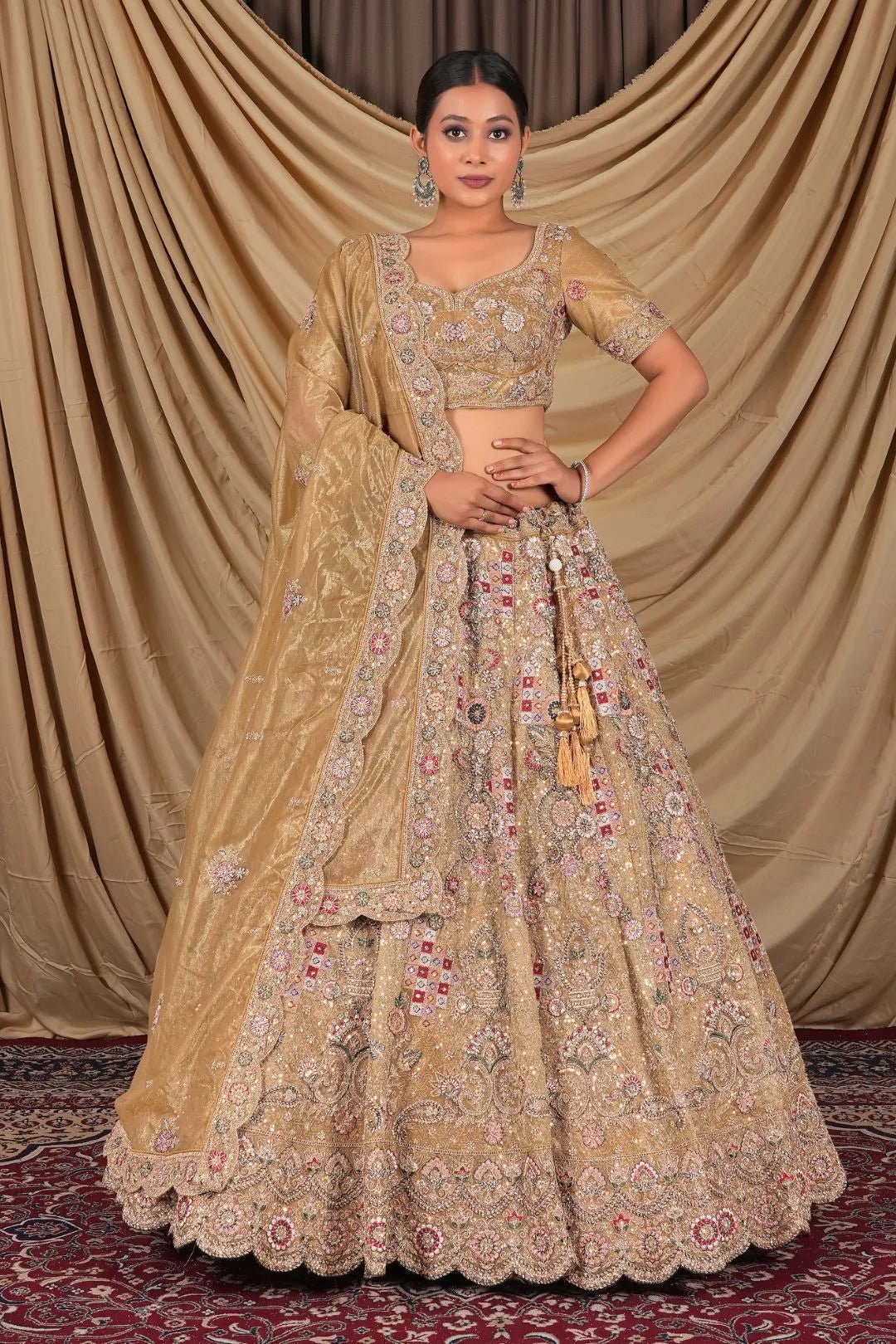 Chiku Party Wear Embroidered Twill Net Lehenga Choli For Women - Gajiwala